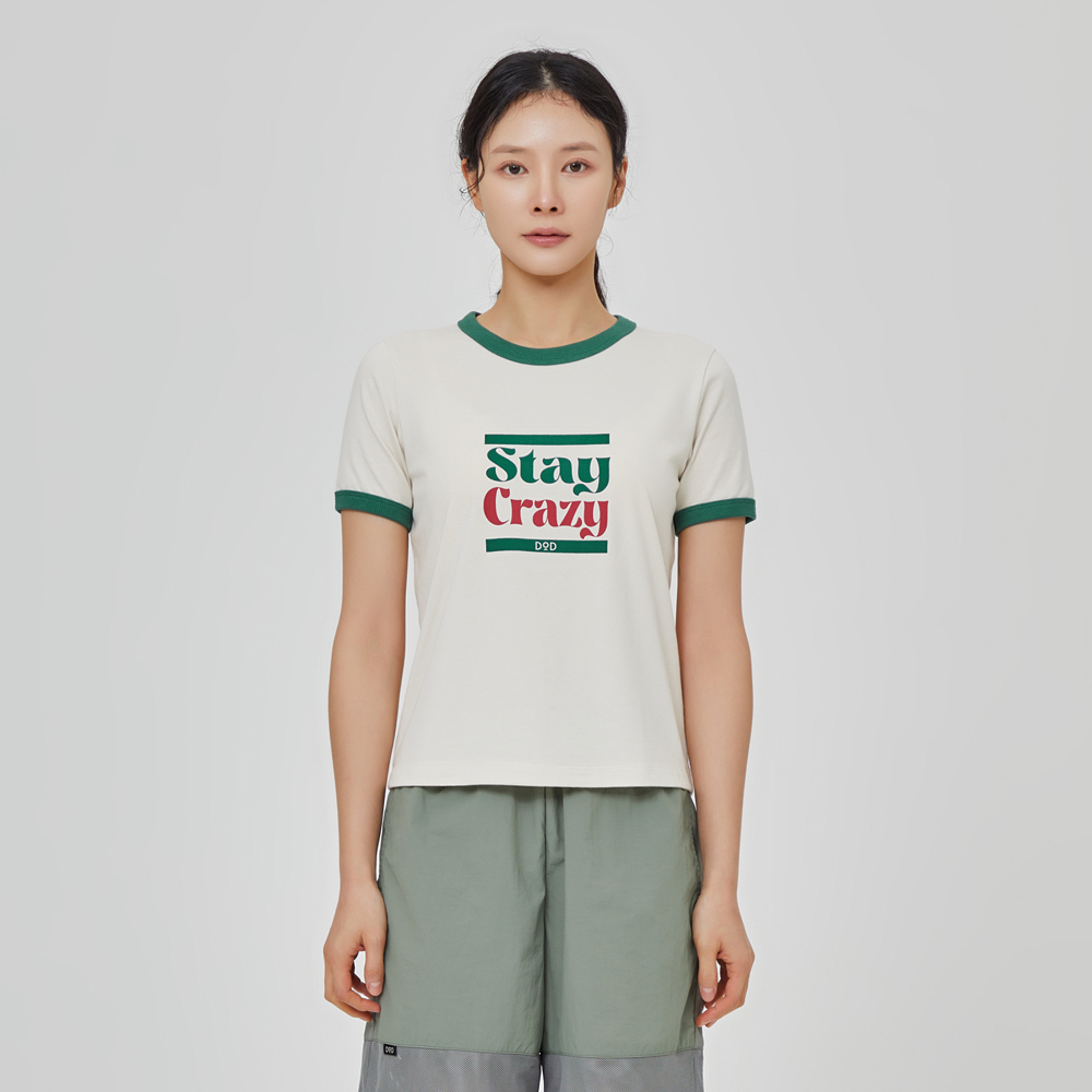 에이드 링거 라운드 반팔 티셔즈 여자(IVORY)