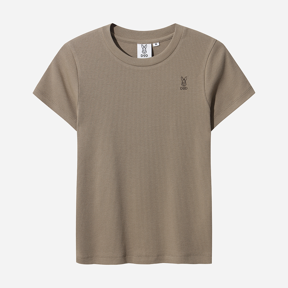 골지 라운드 반팔 티셔츠 여자(DARK BEIGE)